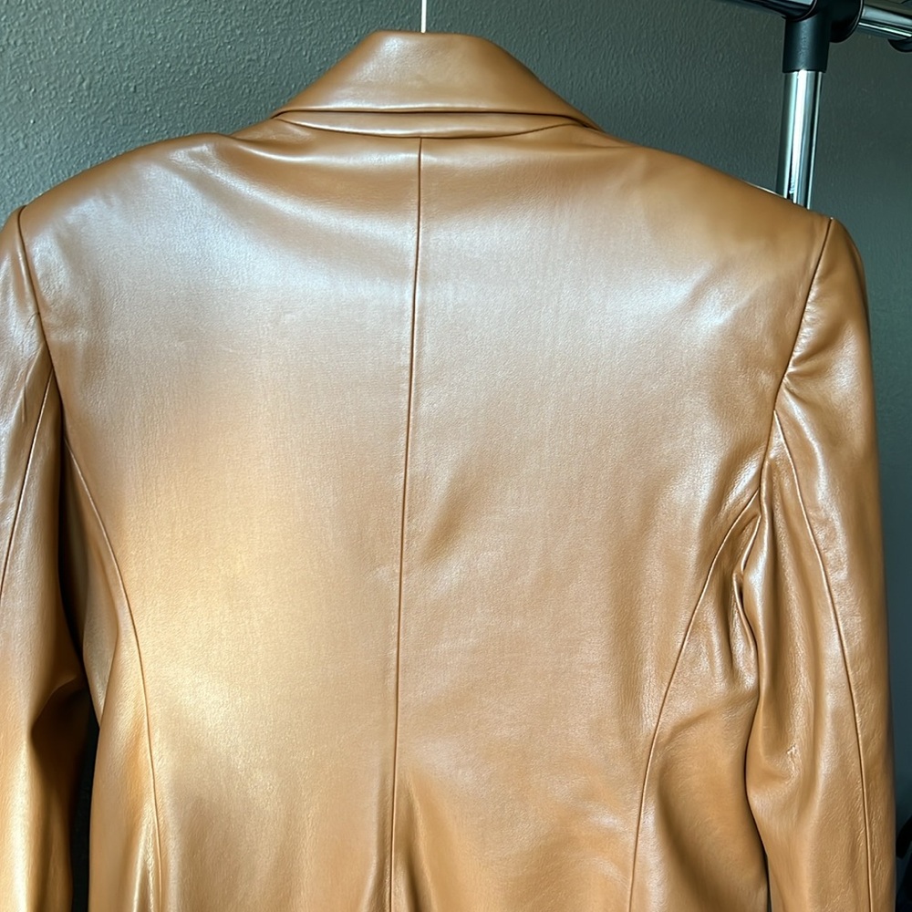 Zara TAN LEATHER Blazer - Picture 6 of 12